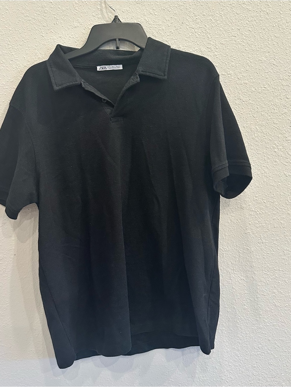 Zara Black Textured Polo Shirt Quiet Luxury Minimalist Large